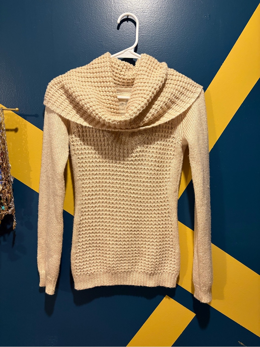 Anthropologie Angel of the North Beige Cowl Neck Wool Blend Sweater NWOT